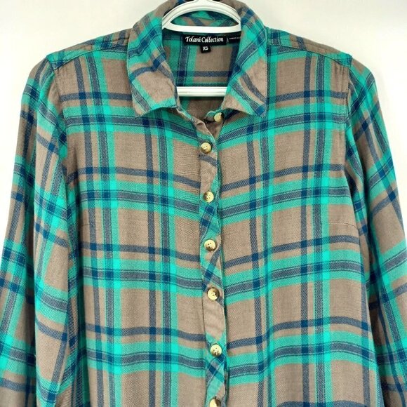 Tolani Collection Button Front Tunic With Printed Back Top Plaid Art To Wear XS - Picture 4 of 10